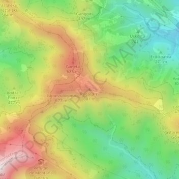 Mapa topográfico Pagasarri, altitud, relieve