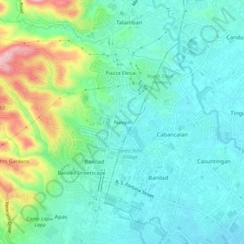 Mapa topográfico Nasipit, altitud, relieve