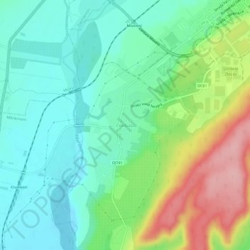 Mapa topográfico Colibași, altitud, relieve