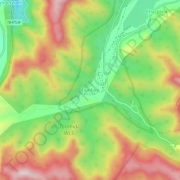 Mapa topográfico Tamhini, altitud, relieve