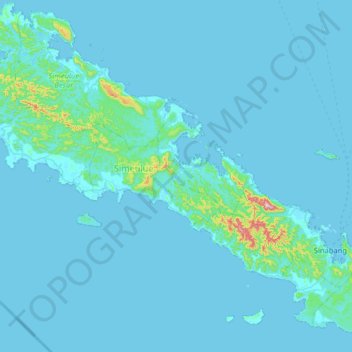 Mapa topográfico Pulau Simeulue, altitud, relieve