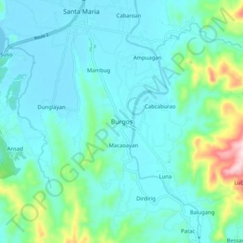 Mapa topográfico Burgos, altitud, relieve