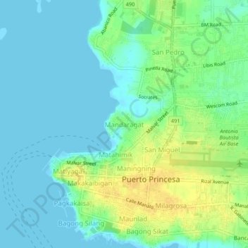 Mapa topográfico Mandaragat, altitud, relieve