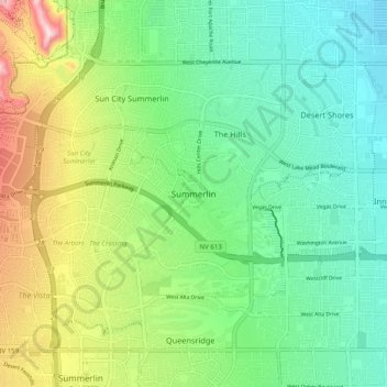 Mapa topográfico Summerlin, altitud, relieve