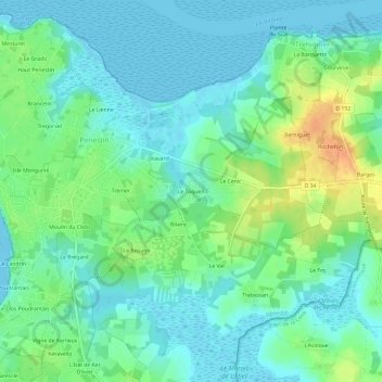 Mapa topográfico Le Toquen, altitud, relieve