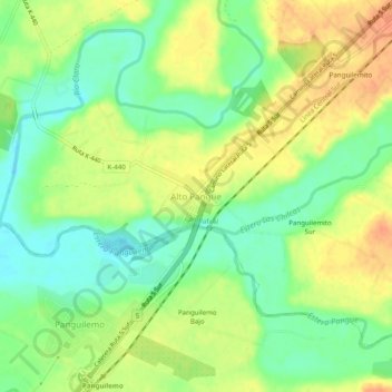 Mapa topográfico Alto Pangue, altitud, relieve