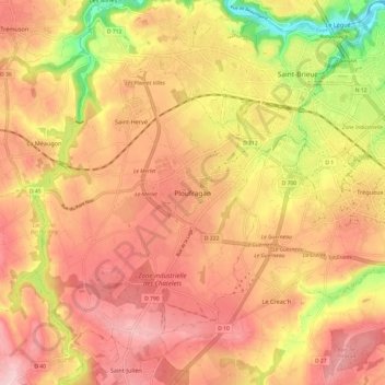 Mapa topográfico Ploufragan, altitud, relieve