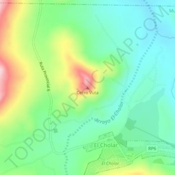 Mapa topográfico Cerro Vuta, altitud, relieve