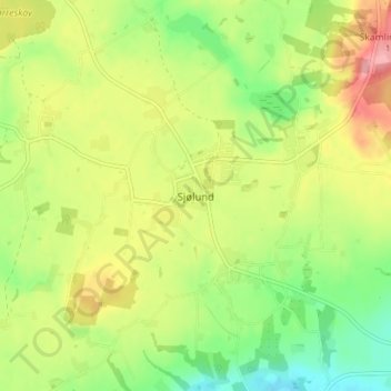 Mapa topográfico Sjølund, altitud, relieve
