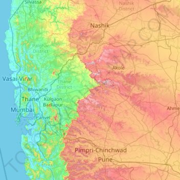 Mapa topográfico Naneghat, altitud, relieve