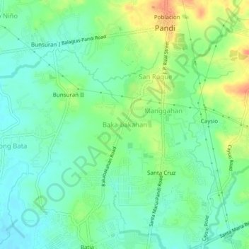 Mapa topográfico Baka-bakahan, altitud, relieve