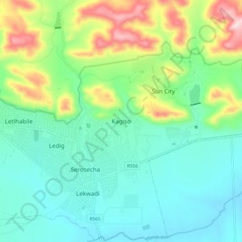 Mapa topográfico Kagiso, altitud, relieve