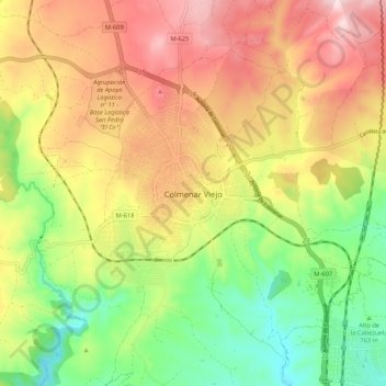 Mapa topográfico Colmenar Viejo, altitud, relieve
