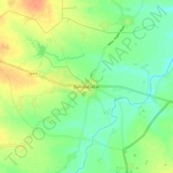Mapa topográfico Balodabazar, altitud, relieve