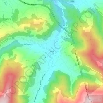 Mapa topográfico Peón, altitud, relieve