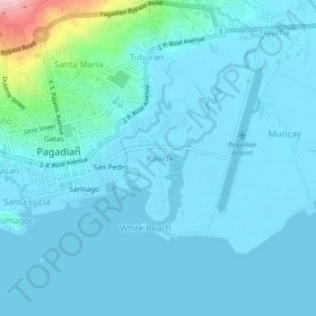 Mapa topográfico Kawit, altitud, relieve