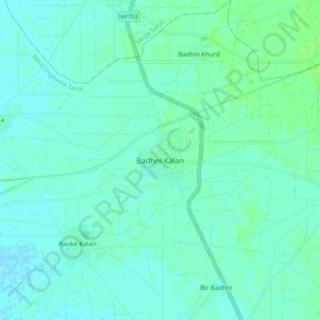 Mapa topográfico Badhni Kalan, altitud, relieve