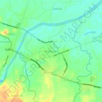 Mapa topográfico Malasugui, altitud, relieve