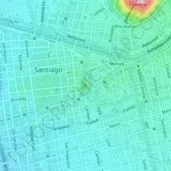 Mapa topográfico Cerro Santa Lucía, altitud, relieve