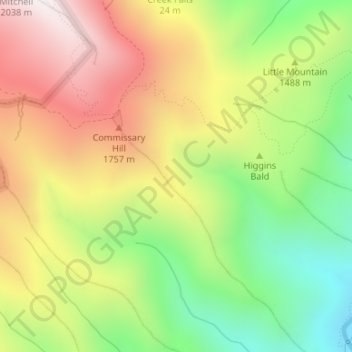 Mapa topográfico Apalaches, altitud, relieve