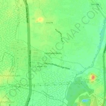 Mapa topográfico Valathulampedu, altitud, relieve
