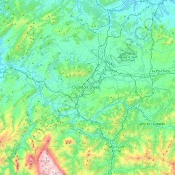 Mapa topográfico Oviedo, altitud, relieve
