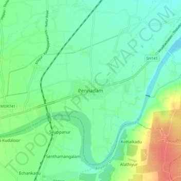 Mapa topográfico Pennadam, altitud, relieve