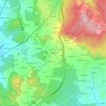 Mapa topográfico Solláns, altitud, relieve