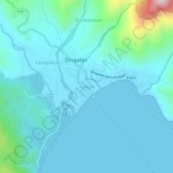 Mapa topográfico Aplaya, altitud, relieve