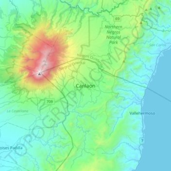 Mapa topográfico Canlaon, altitud, relieve