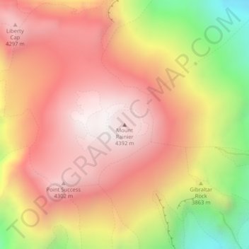 Mapa topográfico Monte Rainier, altitud, relieve