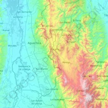 Mapa topográfico Ocaña, altitud, relieve