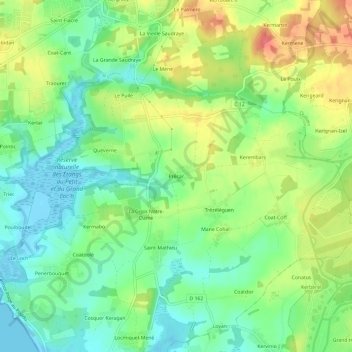 Mapa topográfico Précar, altitud, relieve