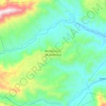 Mapa topográfico Montecristo de Guerrero, altitud, relieve