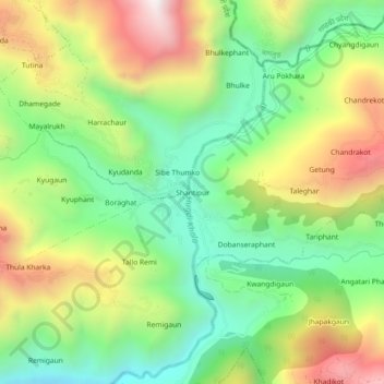 Mapa topográfico Shantipur, altitud, relieve