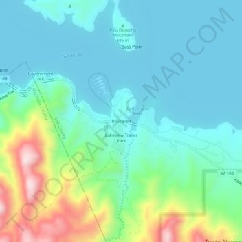 Mapa topográfico Roosevelt, altitud, relieve