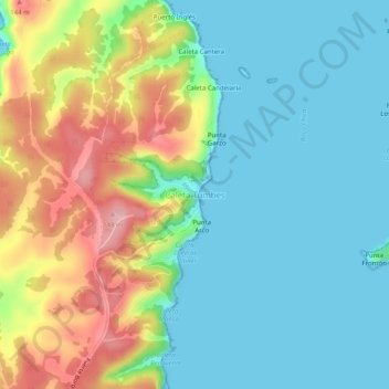 Mapa topográfico Caleta Tumbes, altitud, relieve