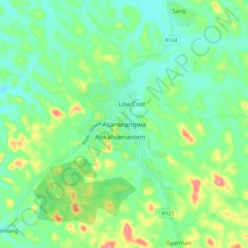 Mapa topográfico Asankrangwa, altitud, relieve