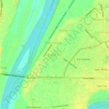 Mapa topográfico Pallua Sur, altitud, relieve