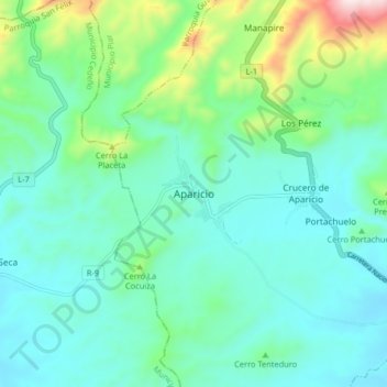 Mapa topográfico Aparicio, altitud, relieve