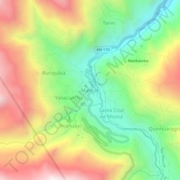 Mapa topográfico Machac, altitud, relieve