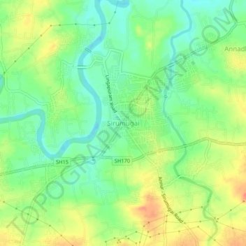 Mapa topográfico Sirumugai, altitud, relieve