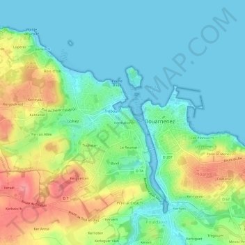 Mapa topográfico Kermabon, altitud, relieve