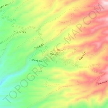 Mapa topográfico Mamiña, altitud, relieve