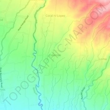 Mapa topográfico Calantas, altitud, relieve
