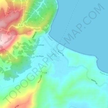 Mapa topográfico Llico, altitud, relieve