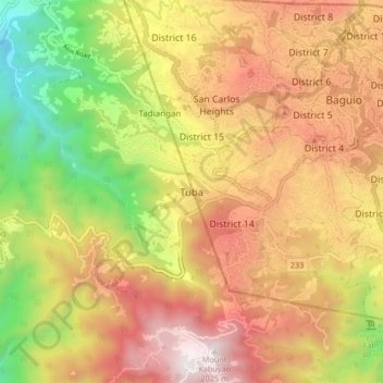 Mapa topográfico Tuba, altitud, relieve