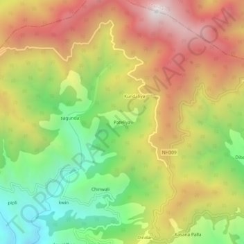 Mapa topográfico Pateliya, altitud, relieve