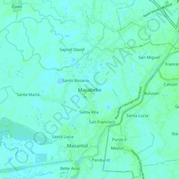Mapa topográfico Macabebe, altitud, relieve