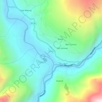 Mapa topográfico Tandi, altitud, relieve
